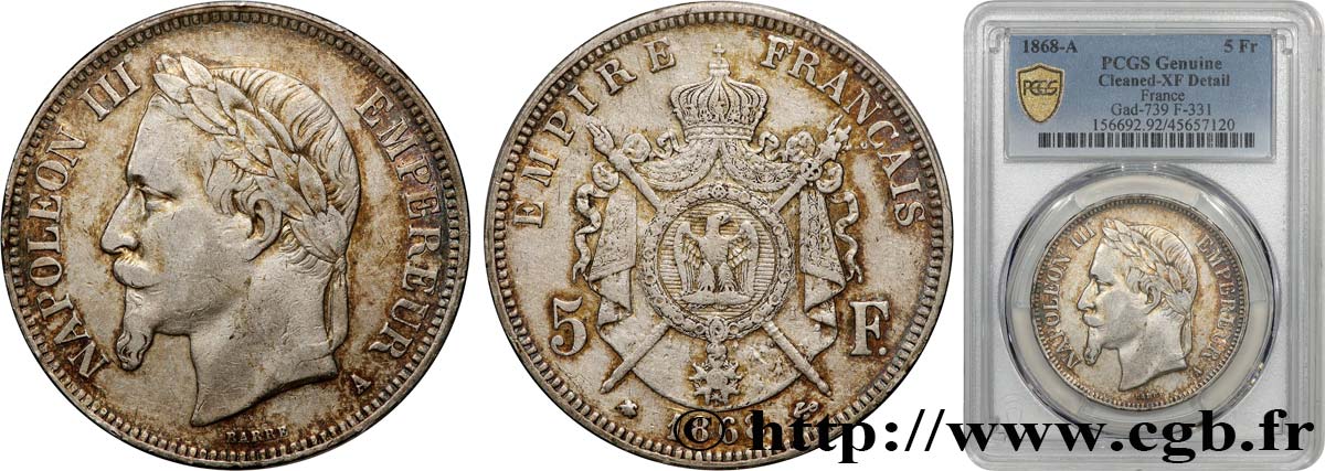 5 francs Napoléon III, tête laurée 1868 Paris F.331/12 TTB PCGS