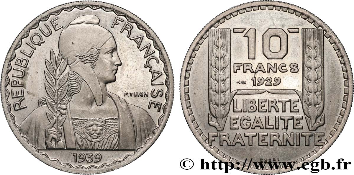 Essai hybride de 10 Francs Turin, grand module, 30 mm, 10 g, cupro-nickel n.d. Paris GEM.174 9 EBC+ 