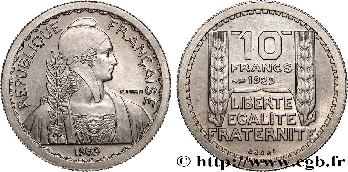 Essai hybride de 10 Francs Turin, petit module, 21 mm, 4,5 g, cupro-nickel n.d. Paris GEM.174 22 MS64 