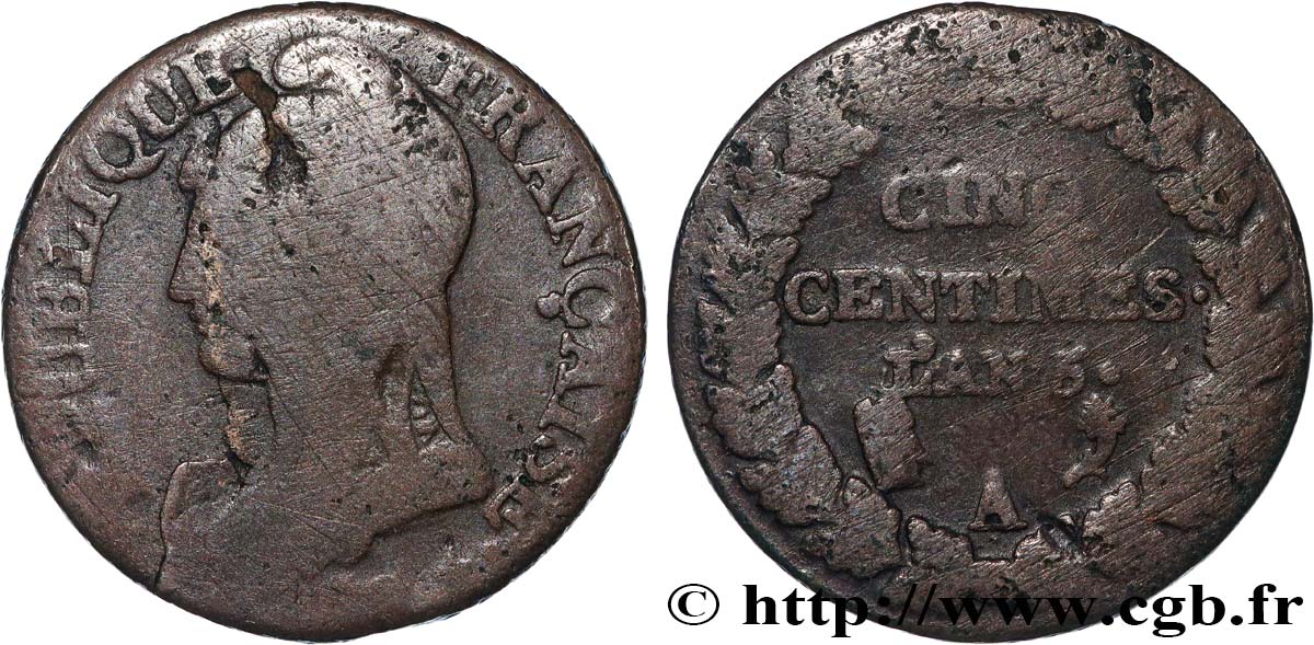 Cinq centimes Dupré, grand module, CIN/NIQ 1797 Paris F.115/5 var. SGE 