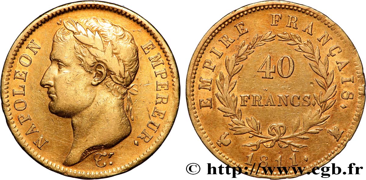 40 francs or Napoléon tête laurée, Empire français 1811 Paris F.541/7 MBC 