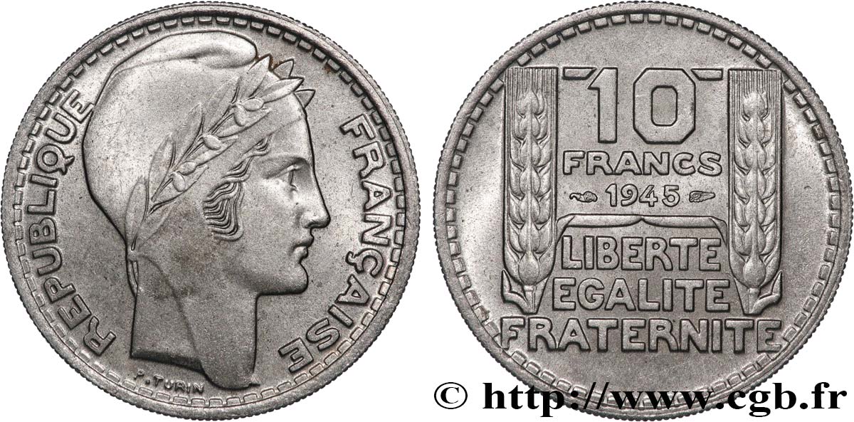 10 francs Turin, grosse tête, rameaux longs 1945  F.361/2 SPL 