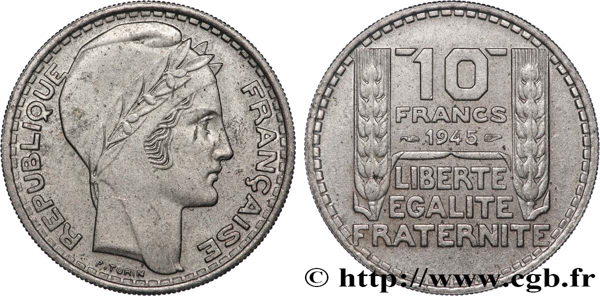 10 francs Turin, grosse tête, rameaux longs 1945  F.361/2 EBC58 