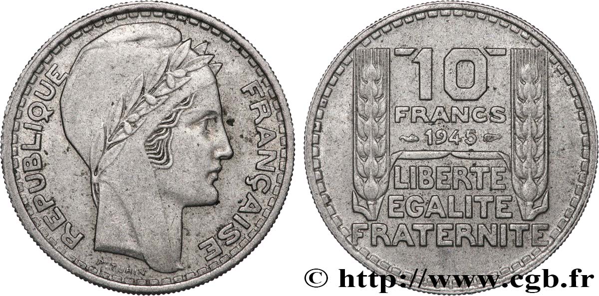 10 francs Turin, grosse tête, rameaux longs 1945  F.361/2 SUP58 