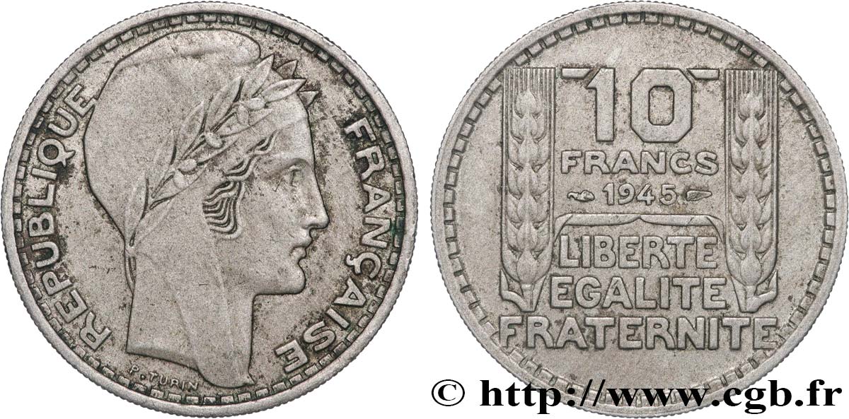 10 francs Turin, grosse tête, rameaux longs 1945  F.361/2 TTB45 