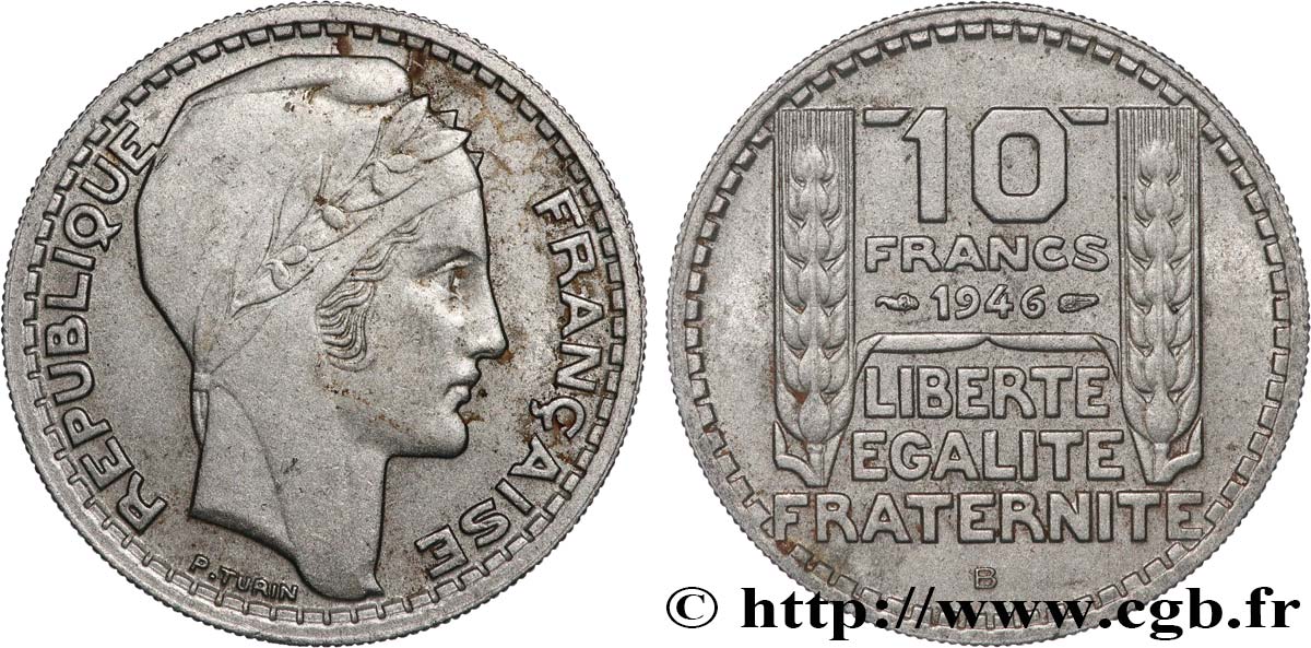 10 francs Turin, grosse tête, rameaux courts 1946 Beaumont-Le-Roger F.361A/3 MBC 