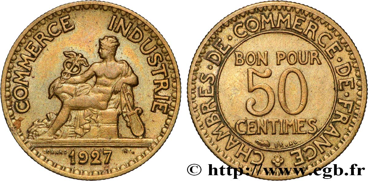 50 centimes Chambres de Commerce 1927 Paris F.191/9 TTB 