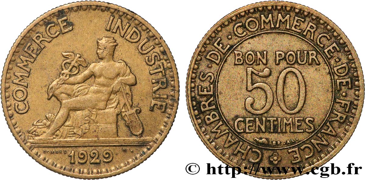 50 centimes Chambres de Commerce 1929  F.191/11 TTB45 