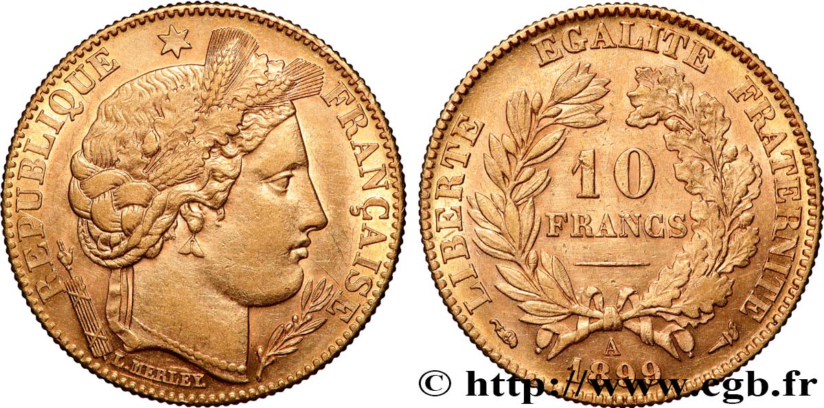 10 francs or Cérès, Troisième République 1899 Paris F.508/5 EBC58 
