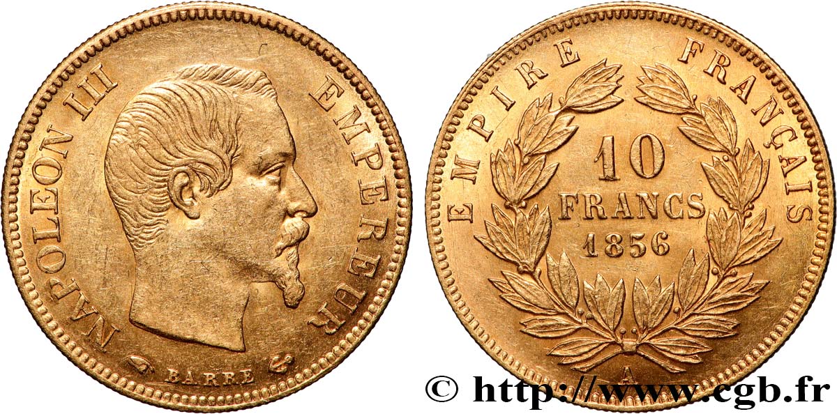 10 francs or Napoléon III, tête nue 1856 Paris F.506/3 SUP60 