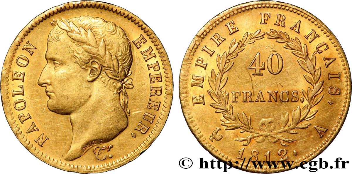 40 francs or Napoléon tête laurée, Empire français 1812 Paris F.541/9 SUP 