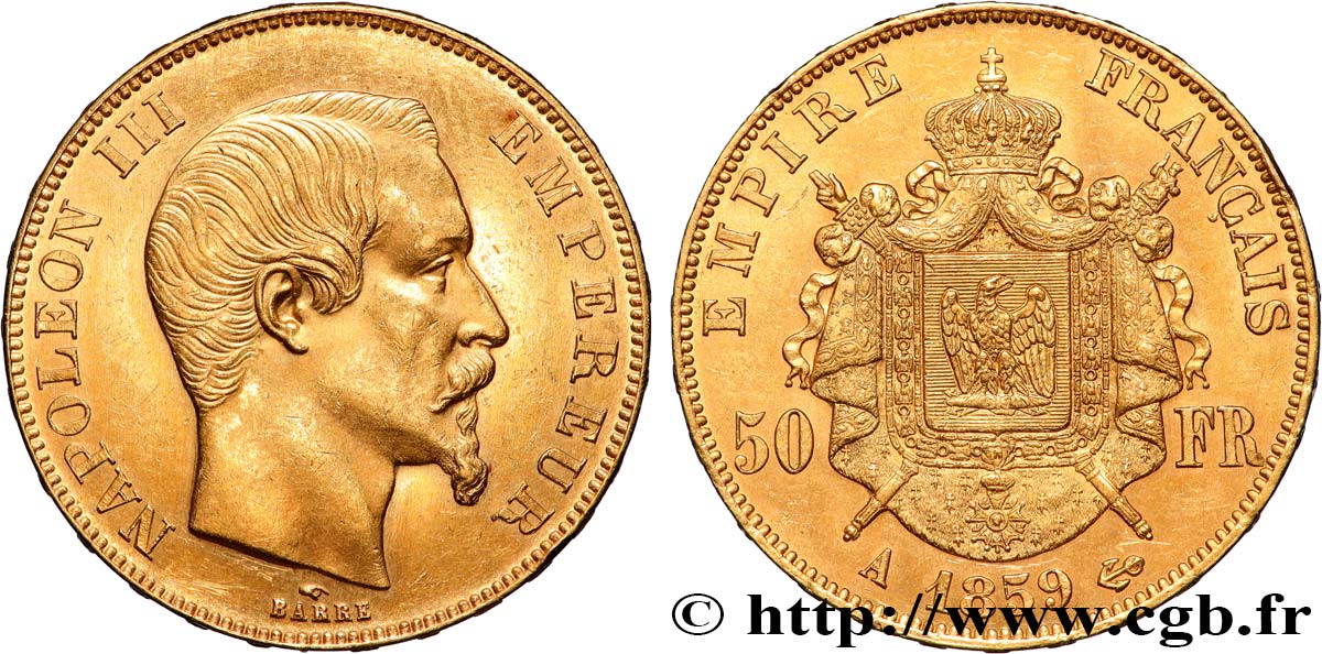 50 francs or Napoléon III, tête nue 1859 Paris F.547/7 AU 