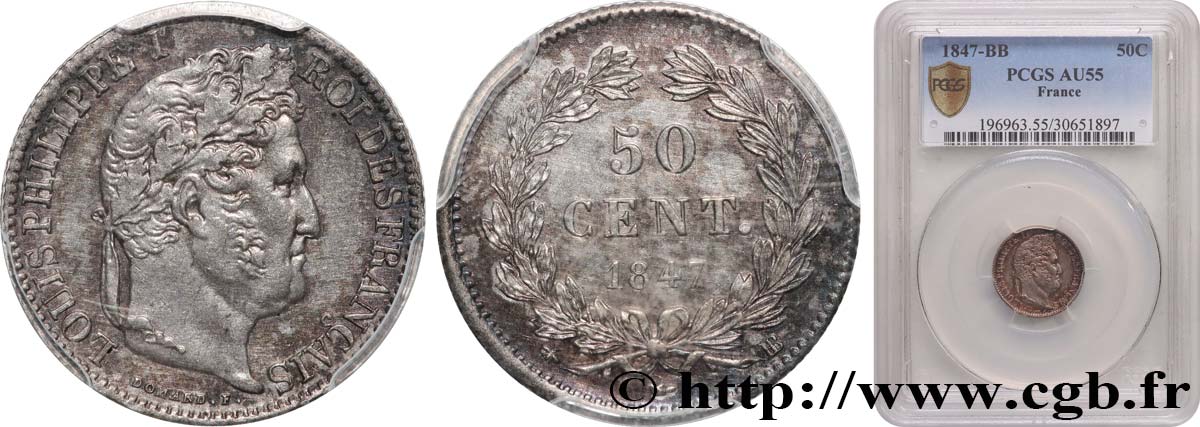 50 centimes Louis-Philippe 1847 Strasbourg F.183/14 SUP55 PCGS