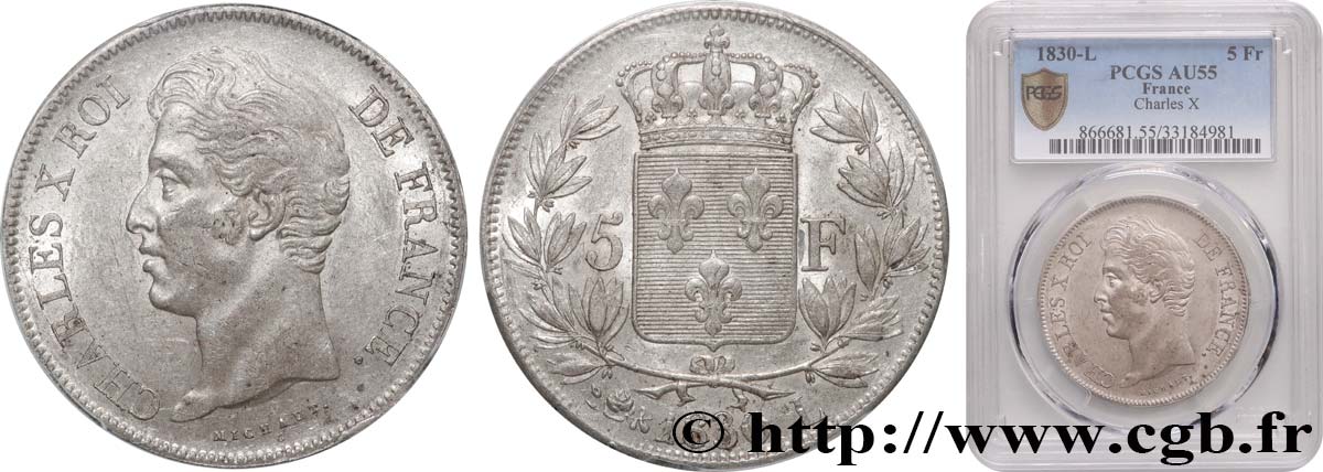 5 francs Charles X, 2e type 1830 Bayonne F.311/47 AU55 PCGS