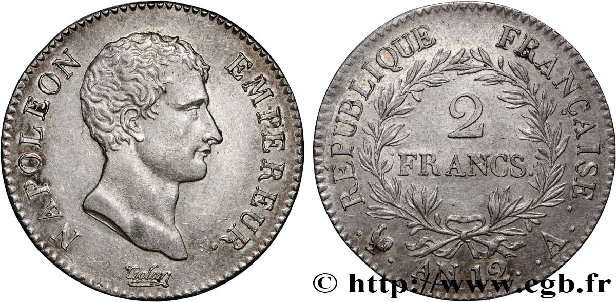 2 francs Napoléon Empereur, Calendrier révolutionnaire 1804 Paris F.251/1 SUP 