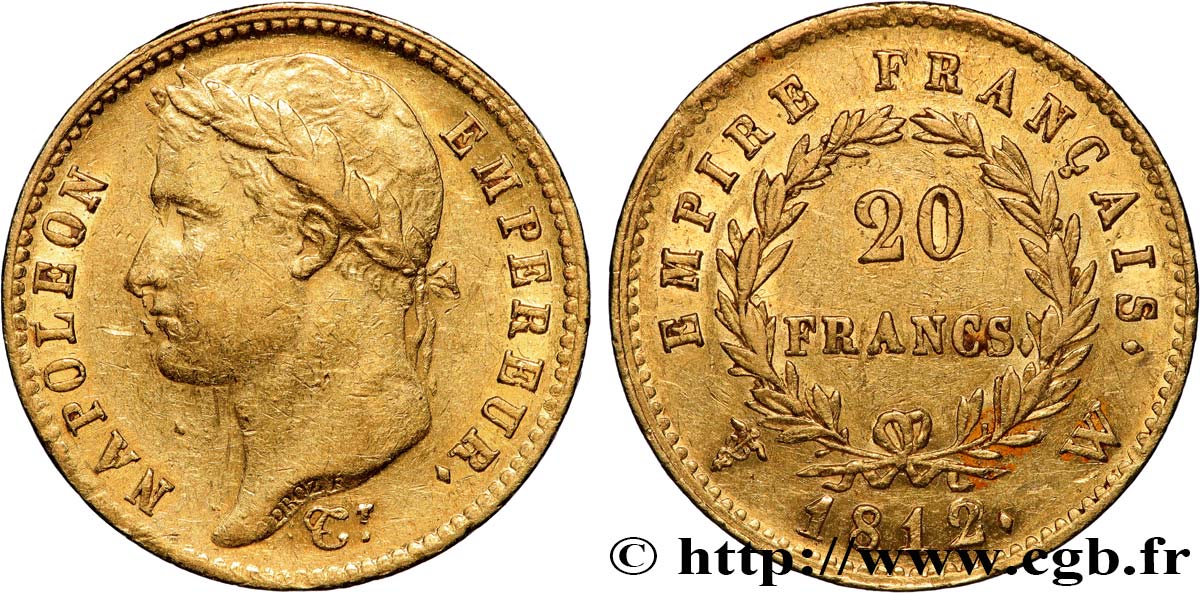 20 francs or Napoléon tête laurée, Empire français 1812 Lille F.516/29 BB53 