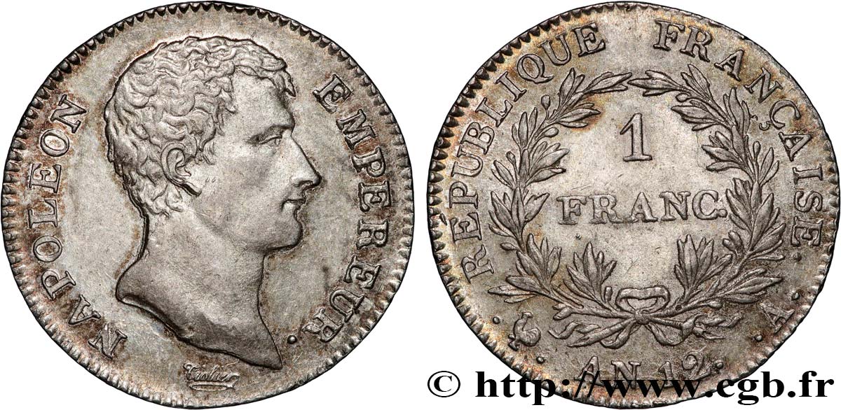 1 franc Napoléon Empereur, Calendrier révolutionnaire 1804 Paris F.201/1 AU58 