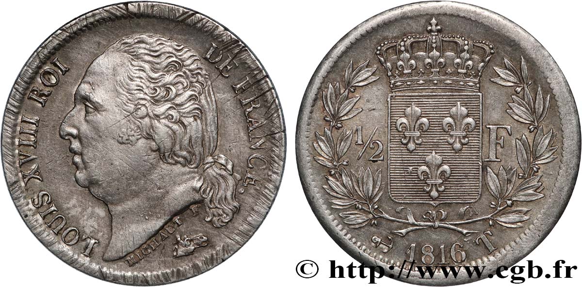 1/2 franc Louis XVIII 1816 Nantes F.179/7 SPL 