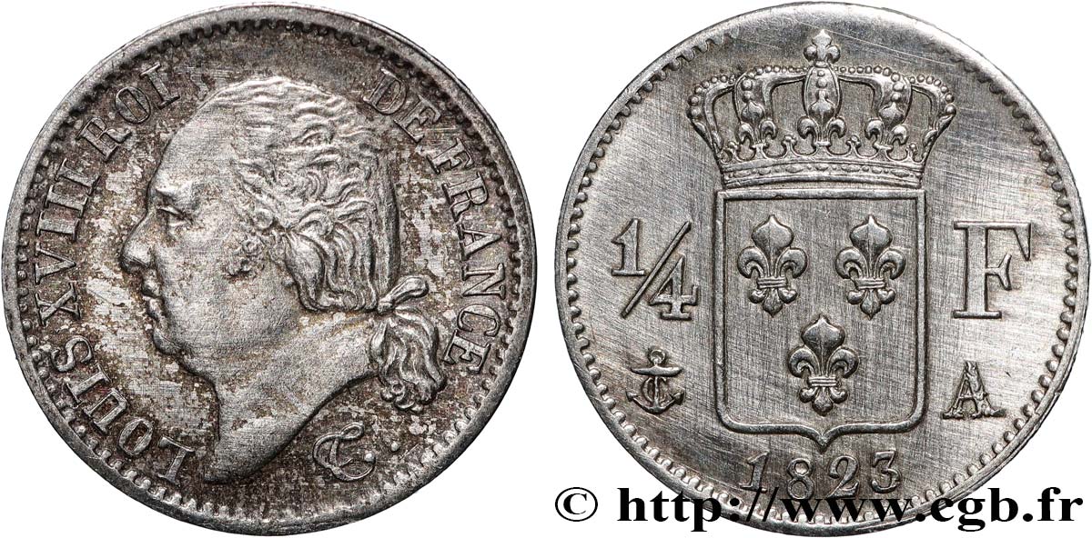 1/4 franc Louis XVIII 1823 Paris F.163/24 EBC 