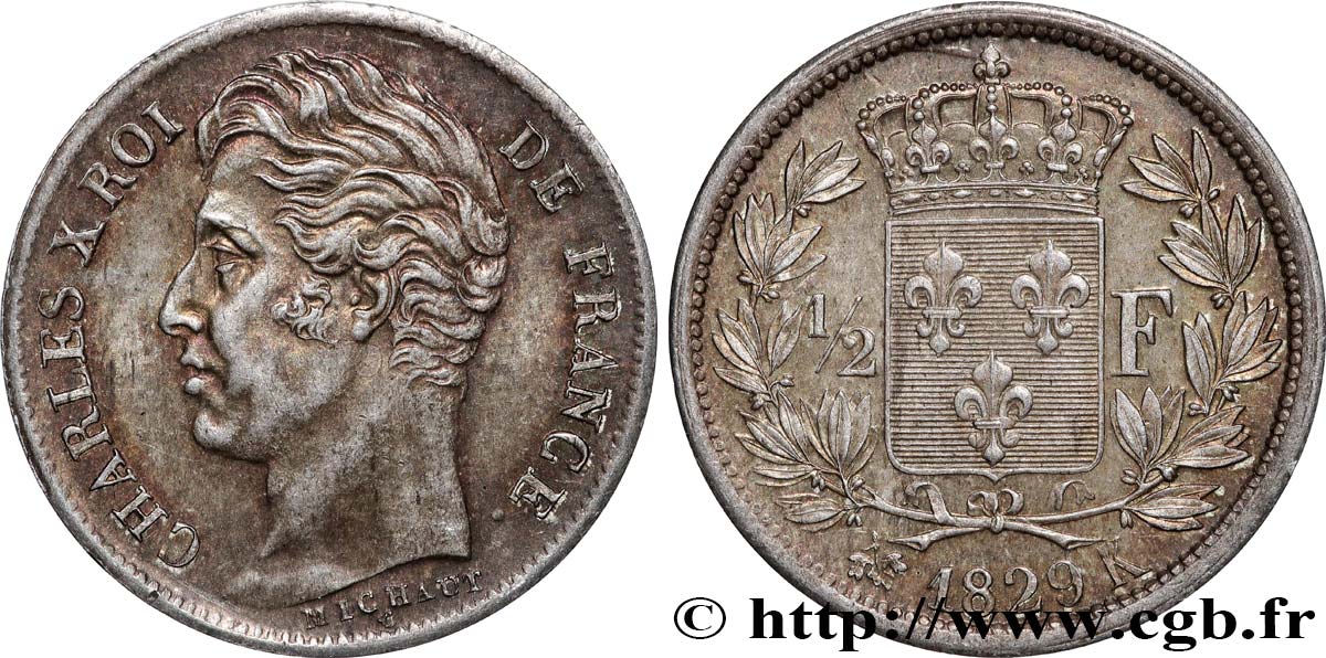 1/2 franc Charles X 1829 Bordeaux F.180/43 SPL62 