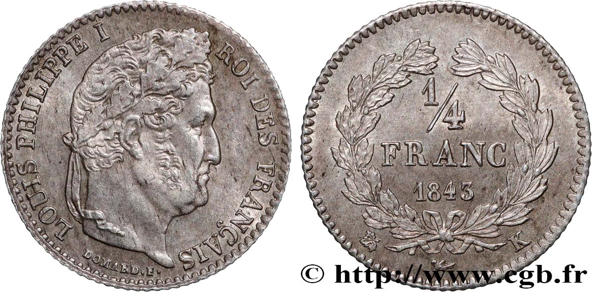 1/4 franc Louis-Philippe 1843 Bordeaux F.166/95 SUP62 