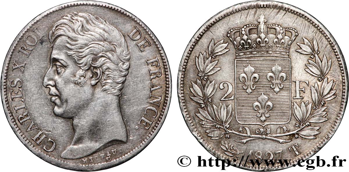 2 francs Charles X 1827 Nantes F.258/34 SUP+ 