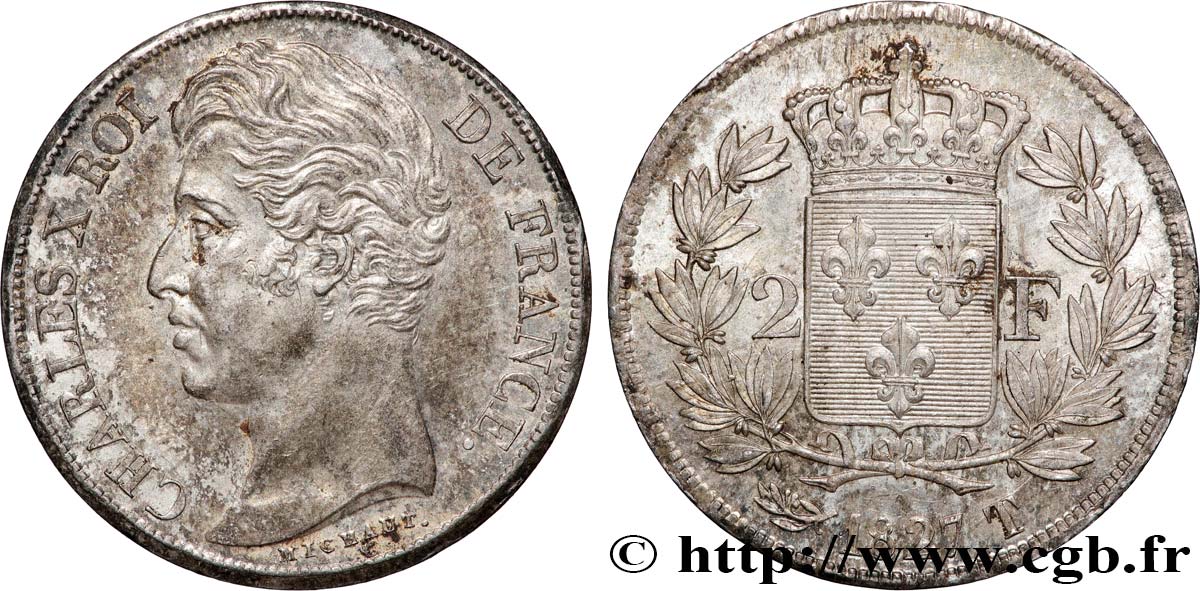 2 francs Charles X 1827 Nantes F.258/34 AU 