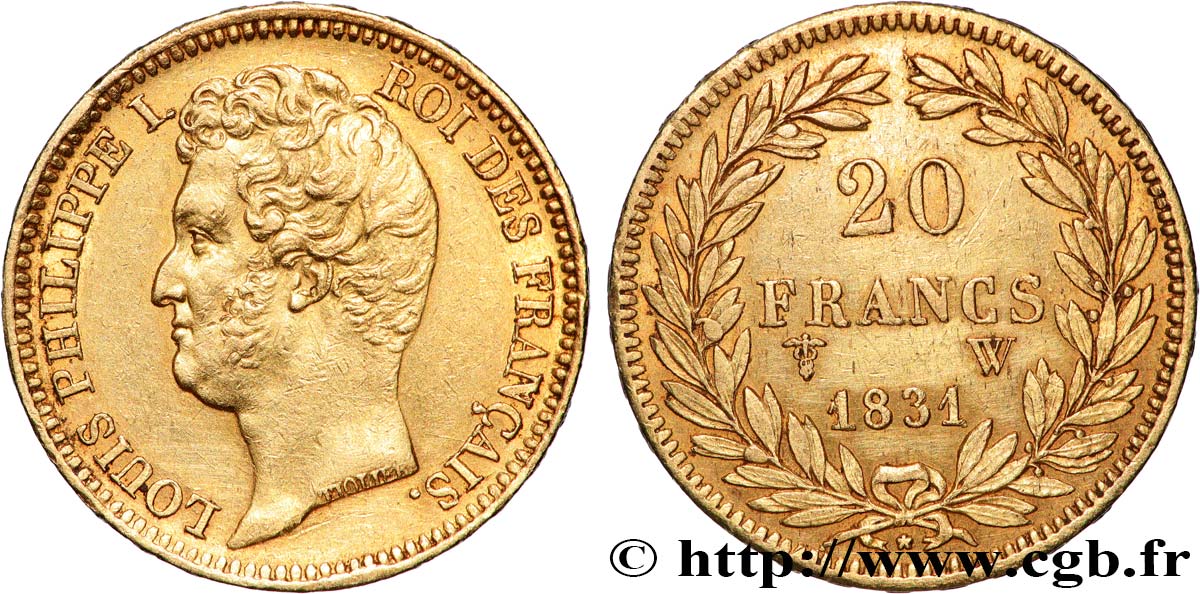 20 francs or Louis-Philippe, Tiolier, tranche inscrite en relief 1831 Lille F.525/5 q.SPL 