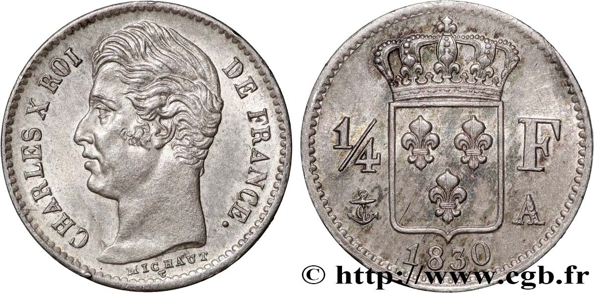 1/4 franc Charles X 1830 Paris F.164/39 SUP+ 