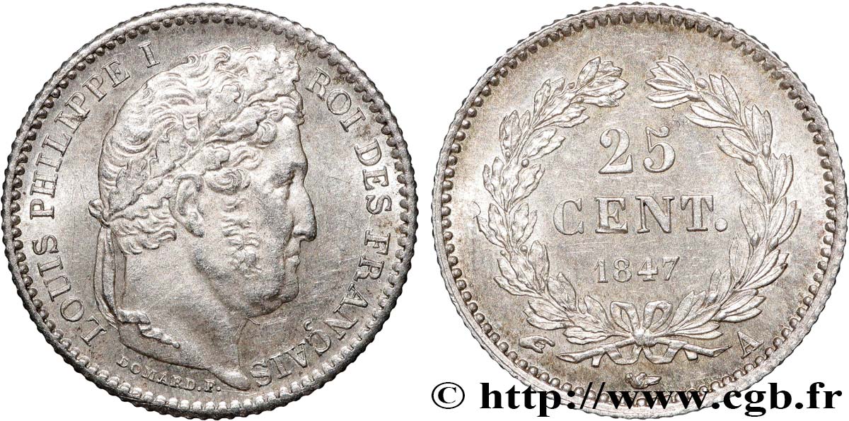 25 centimes Louis-Philippe 1847 Paris F.167/9 SUP62 