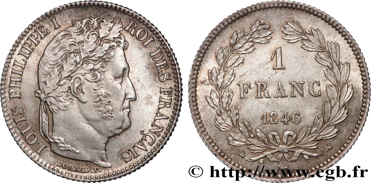 1 franc Louis-Philippe, couronne de chêne 1846 Bordeaux F.210/108 SUP60 