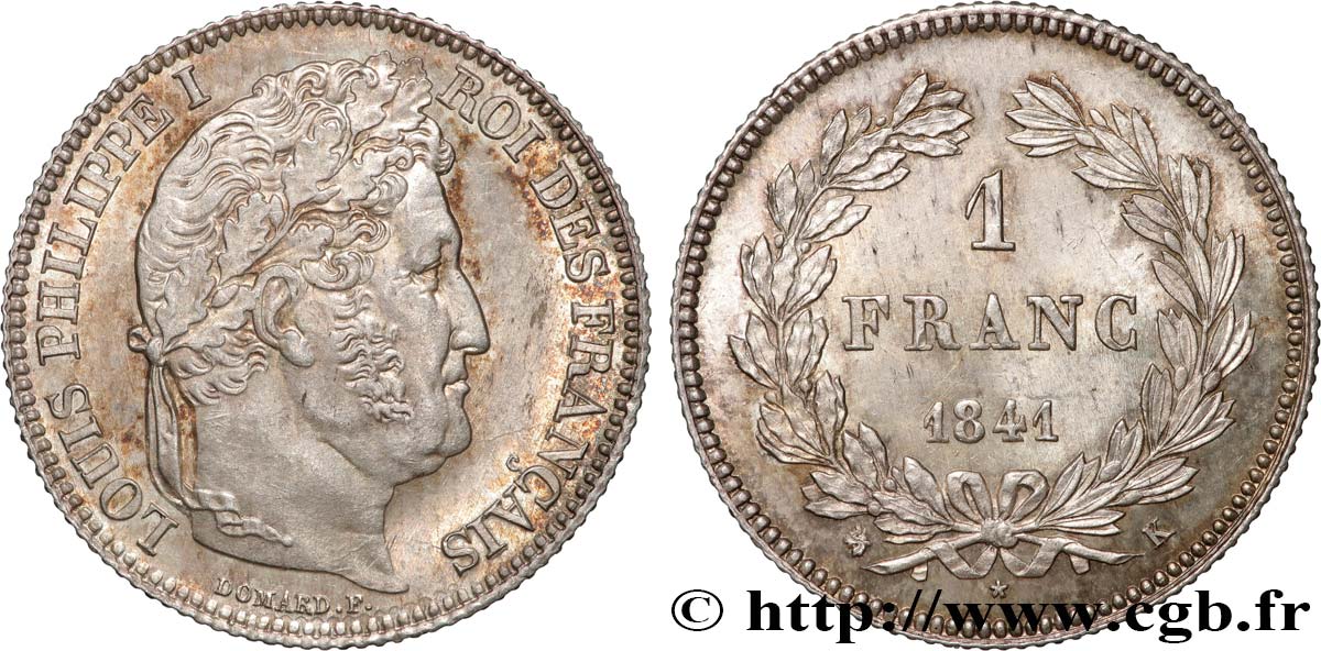 1 franc Louis-Philippe, couronne de chêne 1841 Bordeaux F.210/83 SUP62 