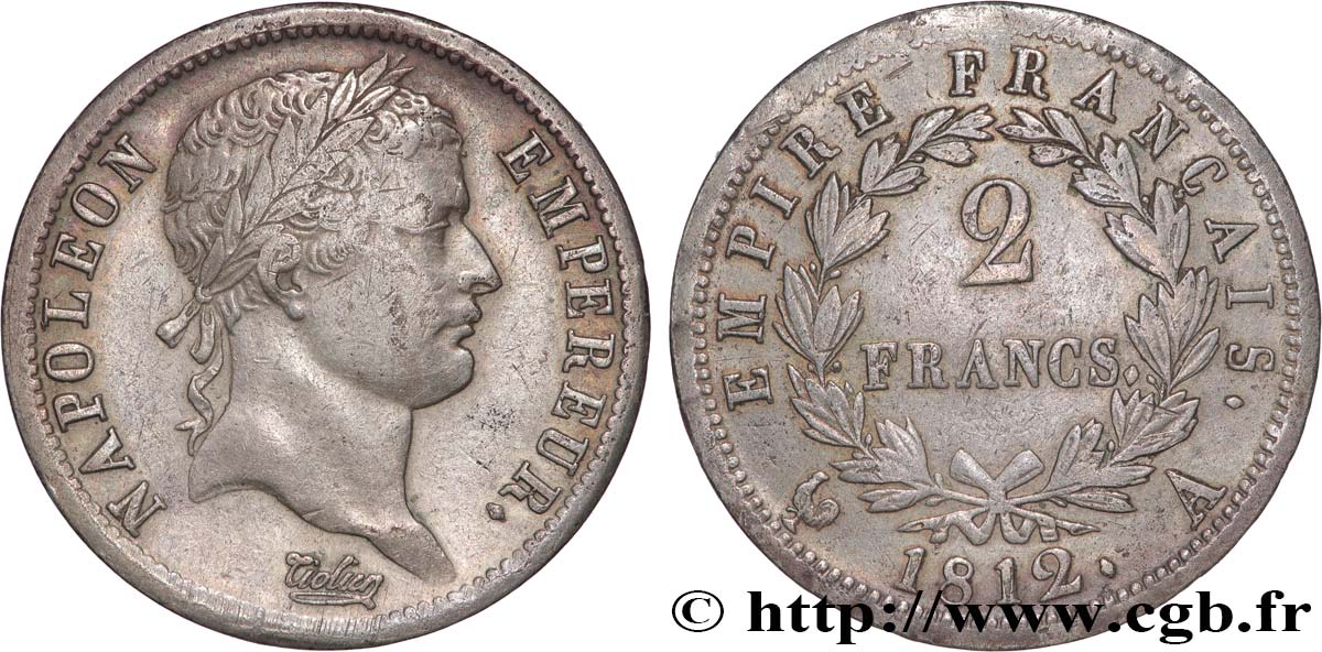 2 francs Napoléon Ier tête laurée, Empire français 1812 Paris F.255/38 TB35 