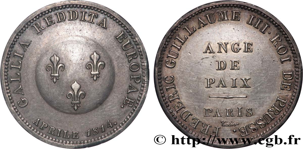 Ange de Paix, module de 2 francs pour Frédéric-Guillaume de Prusse 1814 Paris VG.2358  TTB+ 