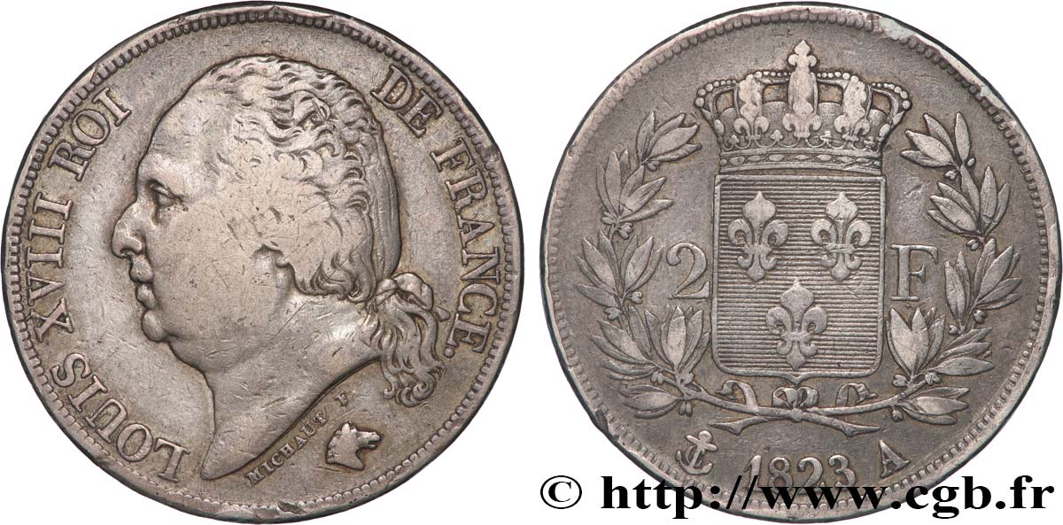 2 francs Louis XVIII 1823 Paris F.257/42 TB20 