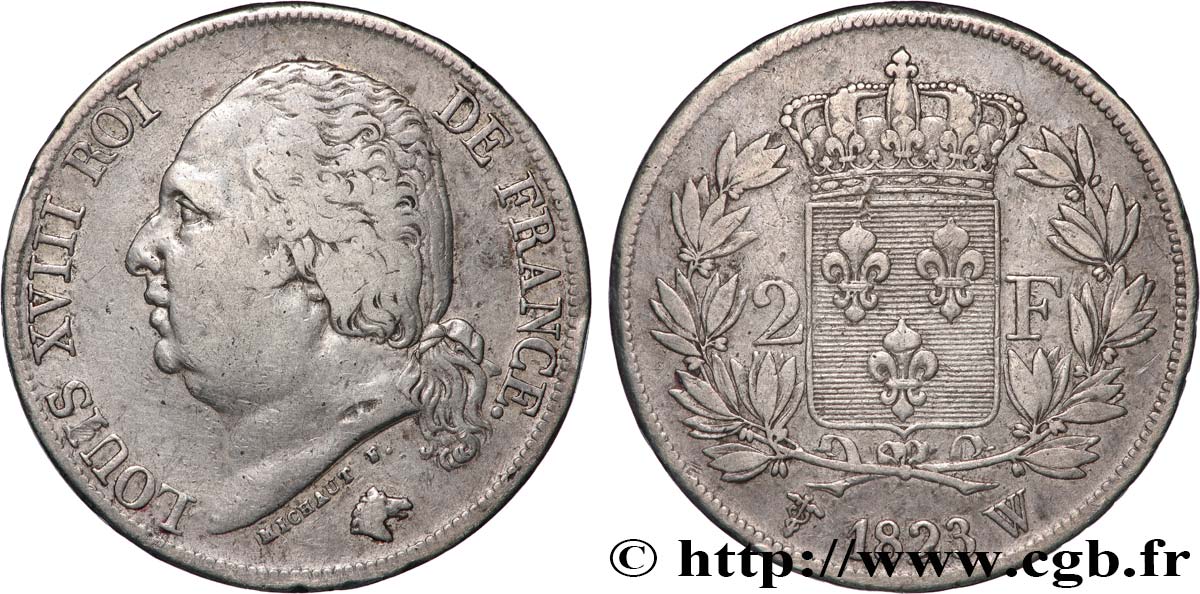2 francs Louis XVIII 1823 Lille F.257/50 TB30 