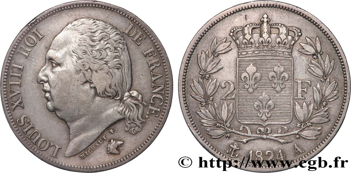 2 francs Louis XVIII 1824 Paris F.257/51 MBC40 