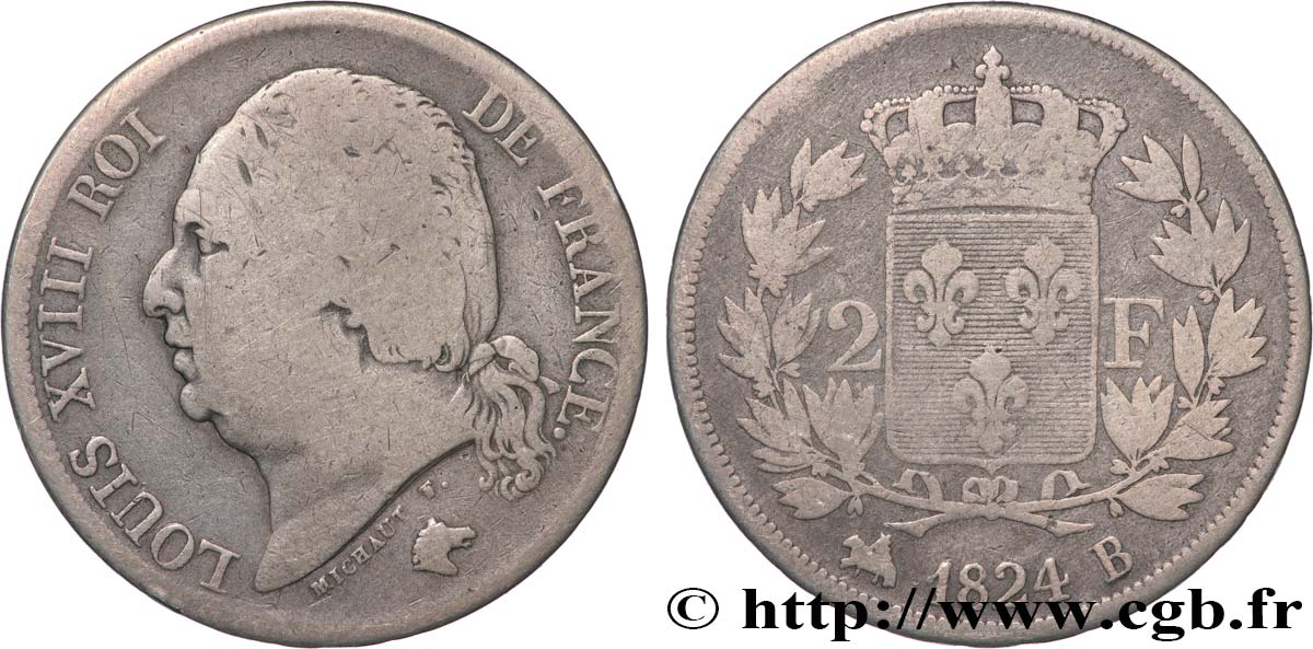 2 francs Louis XVIII 1824 Rouen F.257/52 RC10 