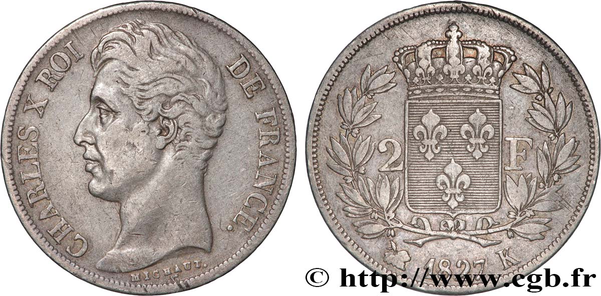 2 francs Charles X 1827 Bordeaux F.258/30 TB+ 