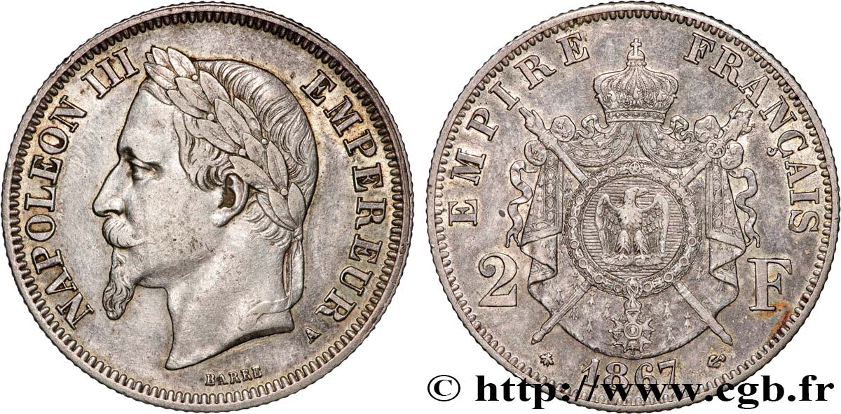 2 francs Napoléon III, tête laurée 1867 Paris F.263/5 AU 