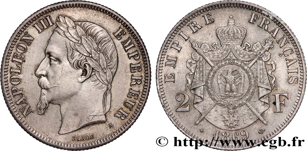 2 francs Napoléon III, tête laurée 1869 Paris F.263/10 SUP 