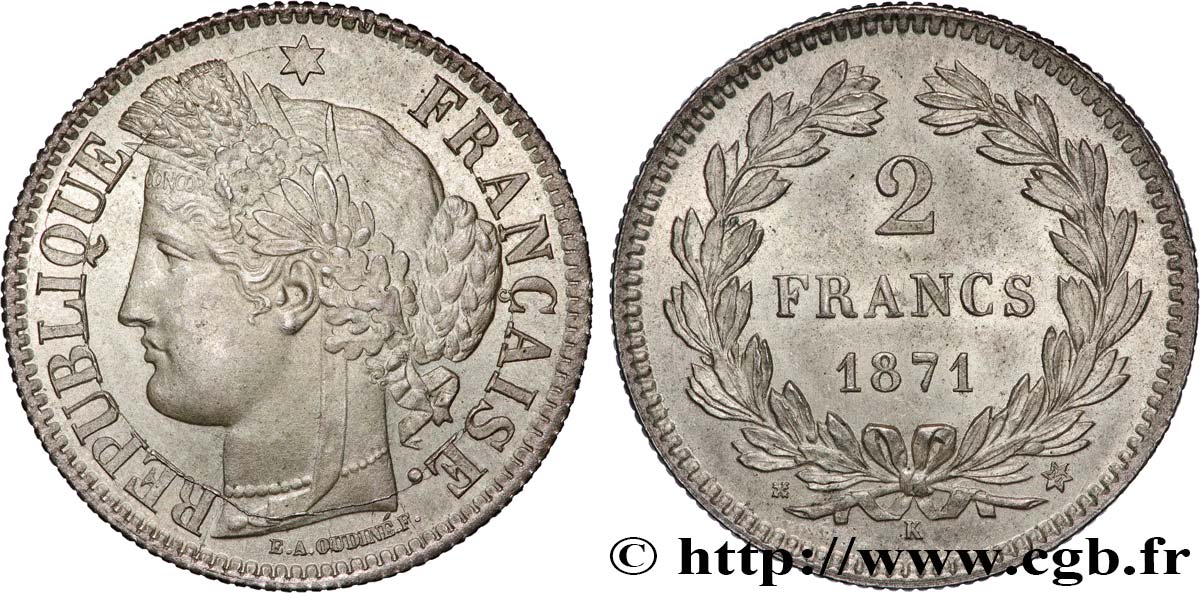 2 francs Cérès, sans légende 1871 Bordeaux F.264/4 SPL64 