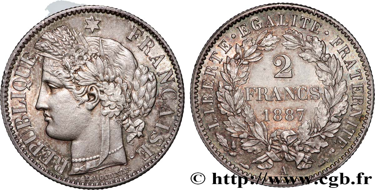 2 francs Cérès, avec légende 1887 Paris F.265/13 SC63 