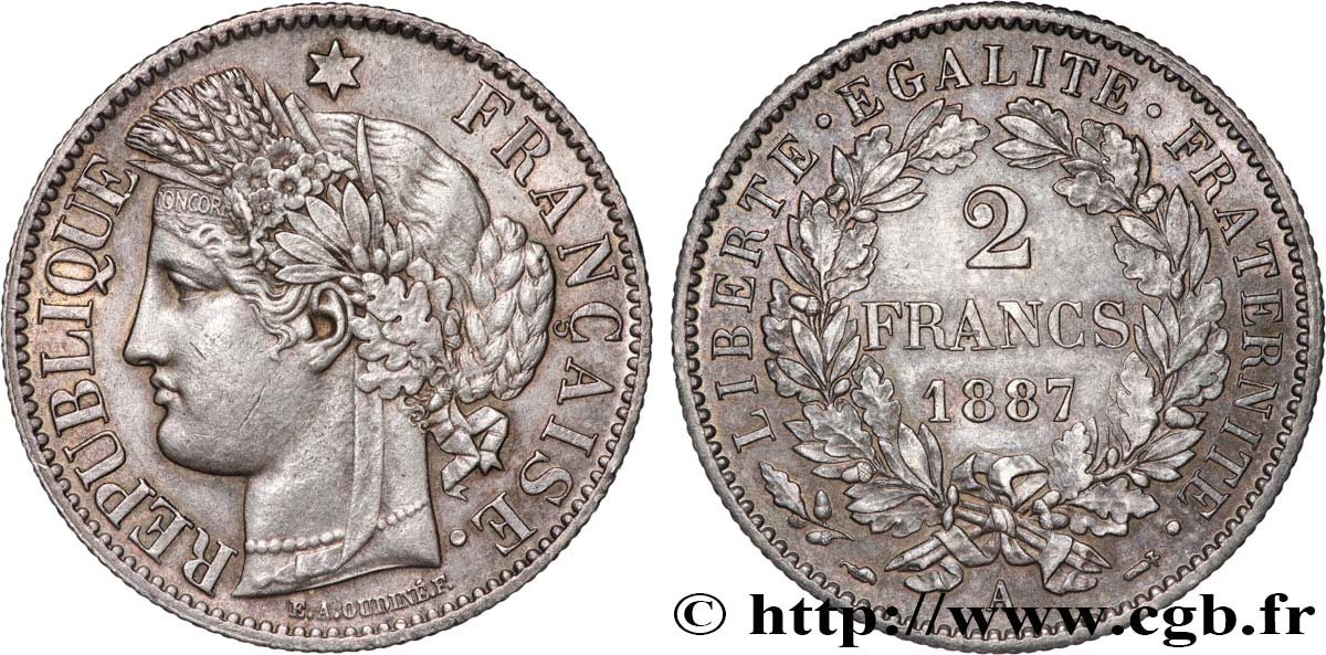 2 francs Cérès, avec légende 1887 Paris F.265/13 EBC 