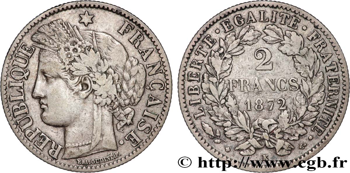 2 francs Cérès, avec légende 1872 Bordeaux F.265/9 MBC45 