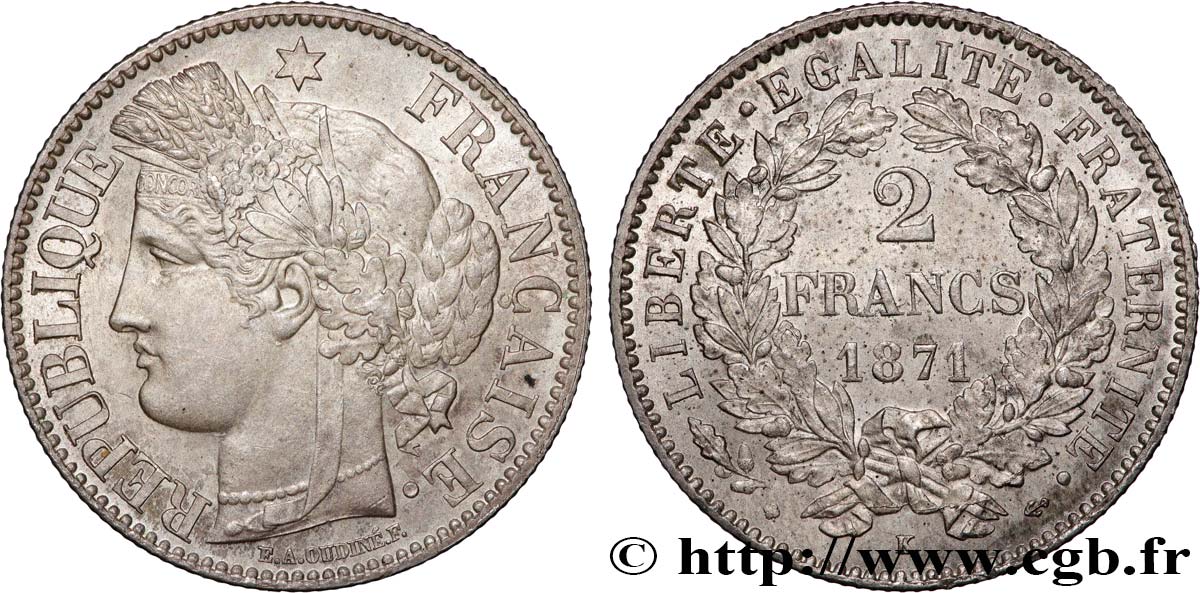 2 francs Cérès, avec légende 1871 Bordeaux F.265/7 SUP62 