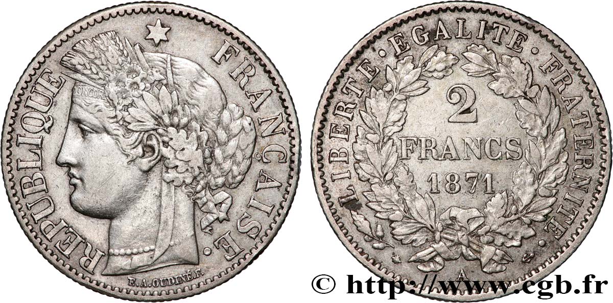 2 francs Cérès, avec légende 1871 Paris F.265/4 TTB+ 