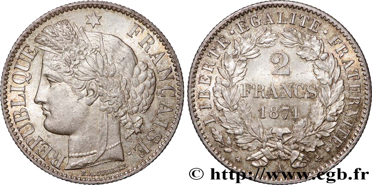 2 francs Cérès, avec légende 1871 Paris F.265/4 SUP62 