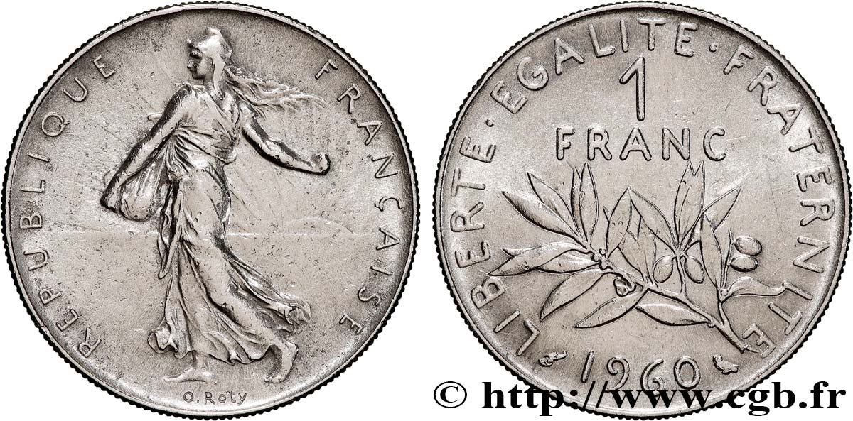 1 franc Semeuse, nickel, frappe médaille 1960 Paris F.226/4 var. AU 