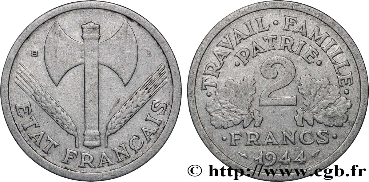 2 francs Francisque 1944 Beaumont-Le-Roger F.270/5 VF 